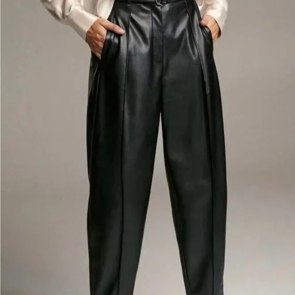 Babaton Black Cropped Leather Pants - Picture 2 of 5